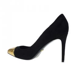 Pre Owned حذاء كعب عالي غوتشي سويدي أسود مقدمة ذهبية مدببة مقاس 40