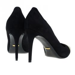 Pre Owned حذاء كعب عالي غوتشي سويدي أسود مقدمة ذهبية مدببة مقاس 40