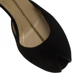 مملوكة مسبقًا Gucci Black Suede Ophelie Chain Detail Ankle Strap Sandals Size 38.5