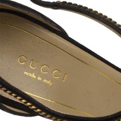 مملوكة مسبقًا Gucci Black Suede Ophelie Chain Detail Ankle Strap Sandals Size 38.5