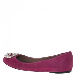 Pre Owned Gucci Pink Suede GG Crystal Ballet Flats Size 36.5