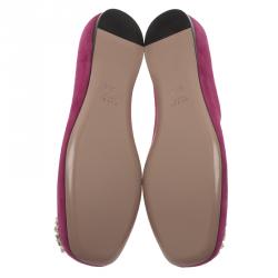 Pre Owned Gucci Pink Suede GG Crystal Ballet Flats Size 36.5