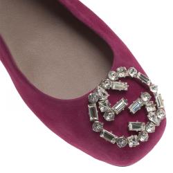 Pre Owned Gucci Pink Suede GG Crystal Ballet Flats Size 36.5