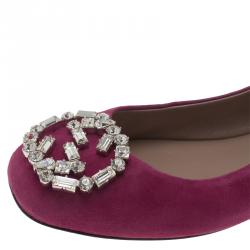 Pre Owned Gucci Pink Suede GG Crystal Ballet Flats Size 36.5