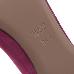 Pre Owned Gucci Pink Suede GG Crystal Ballet Flats Size 36.5