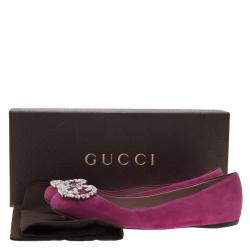 Pre Owned Gucci Pink Suede GG Crystal Ballet Flats Size 36.5