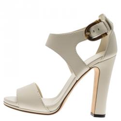 Pre Owned Gucci White Leather Nadege Block Heel Sandals Size 38.5