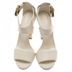 Pre Owned Gucci White Leather Nadege Block Heel Sandals Size 38.5