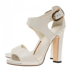 Pre Owned Gucci White Leather Nadege Block Heel Sandals Size 38.5
