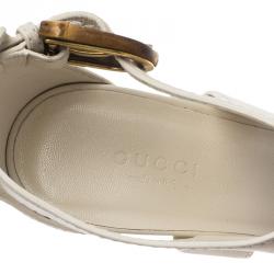 Pre Owned Gucci White Leather Nadege Block Heel Sandals Size 38.5