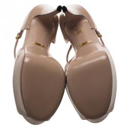 مملوكة مسبقًا حذاء كعب عالي غوتشي لي لي جلد بيج سيور متعاكسة نعل سميك مقاس 38