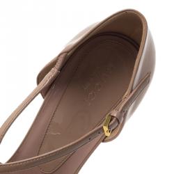 مملوكة مسبقًا حذاء كعب عالي غوتشي لي لي جلد بيج سيور متعاكسة نعل سميك مقاس 38