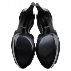 Pre Owned Gucci Black Perforated Leather Kim Platform Ankle Boots Size 39.5