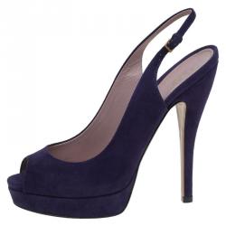 مملوكة مسبقًا صندل غوتشي سويدي بنفسجي مقدمة مفتوحة نعل سميك بفتحة كعب مقاس 38.5