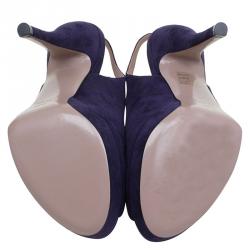 مملوكة مسبقًا صندل غوتشي سويدي بنفسجي مقدمة مفتوحة نعل سميك بفتحة كعب مقاس 38.5