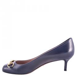 Pre Owned Gucci Blue Leather Jolene Horsebit Pumps Size 38.5