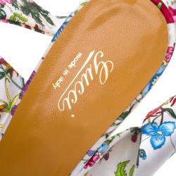 Pre Owned صندل بحزام للكاحل غوتشي ساتان طبعة الورود كعب روكي مقاس 38.5