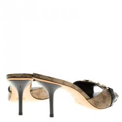 Pre Owned Gucci Beige GG Crystal Coated Canvas Horsebit Slides Size 37