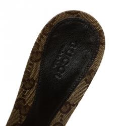 Pre Owned Gucci Beige GG Crystal Coated Canvas Horsebit Slides Size 37