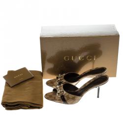 Pre Owned Gucci Beige GG Crystal Coated Canvas Horsebit Slides Size 37