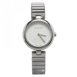 Pre Owned Gucci White Stainless Steel Diamantissima Women's Wristwatch 32MM