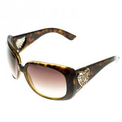 Pre Owned Gucci Brown Tortoise GG 3057/S Heart Crest Rectangle Sunglasses