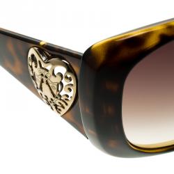 Pre Owned Gucci Brown Tortoise GG 3057/S Heart Crest Rectangle Sunglasses