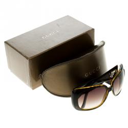 Pre Owned Gucci Brown Tortoise GG 3057/S Heart Crest Rectangle Sunglasses