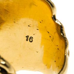 Pre Owned Gucci Black Crystal Lion Head Gold Tone Ring Size 56