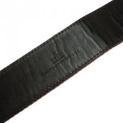 Pre Owned Gucci Burgundy Web Detail Interlocking G Buckle Belt 90 CM