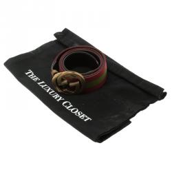 Pre Owned Gucci Burgundy Web Detail Interlocking G Buckle Belt 90 CM