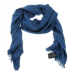 مملوكة مسبقًا وشاح غوتشي صوف وحرير أزرق كحلي بالشعار