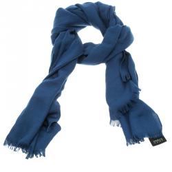 مملوكة مسبقًا وشاح غوتشي صوف وحرير أزرق كحلي بالشعار