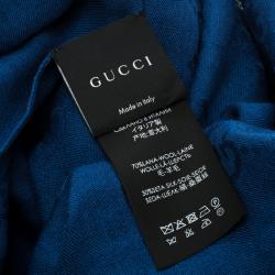 مملوكة مسبقًا وشاح غوتشي صوف وحرير أزرق كحلي بالشعار