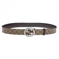 Pre Owned Gucci Beige Canvas Interlocking G Buckle Plus Belt 95CM