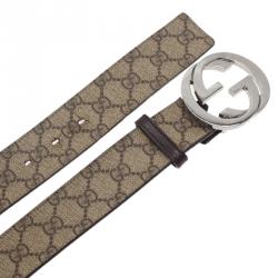Pre Owned Gucci Beige Canvas Interlocking G Buckle Plus Belt 95CM