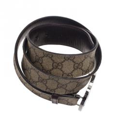 Pre Owned Gucci Beige Canvas Interlocking G Buckle Plus Belt 95CM