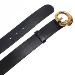 Pre Owned حزام غوتشي جلد أسود إبزيم G رأس حصان 95سم