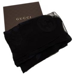 Gucci Two Tone Silk Blend Embroidered Scarf 