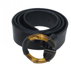 Pre Owned حزام غوتشي جلد أسود بإبزيم بامبو G 95 سم