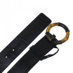 Pre Owned حزام غوتشي جلد أسود بإبزيم بامبو G 95 سم