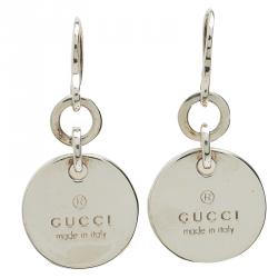 مملوكة مسبقًا Gucci Trademark Round Tag Silver Earrings