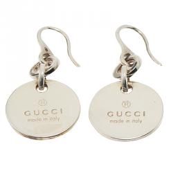 مملوكة مسبقًا Gucci Trademark Round Tag Silver Earrings