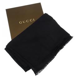 Pre Owned وشاح غوتشي ديامانتى GG حرير وصوف أسود