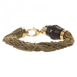 مملوكة مسبقًا Gucci Bamboo and Chains Gold Tone Bracelet