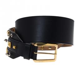 Pre Owned حزام غوتشي جلد أسود مرصع 80 سم