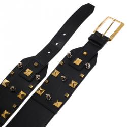 Pre Owned حزام غوتشي جلد أسود مرصع 80 سم