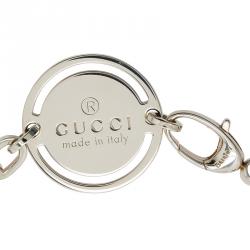 Pre Owned Gucci Trademark Round Tag Silver Bracelet 