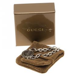 Pre Owned Gucci Trademark Round Tag Silver Bracelet 