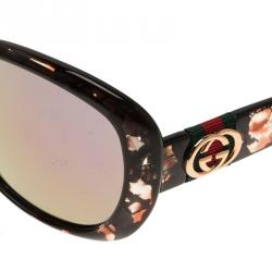 Pre Owned نظارة شمسية غوتشي أوبتيل عدسات عاكسة عنابي مع بنفسجي شفاف سوداء مربعة